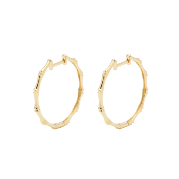 Bamboo Hoops in 18K Yellow Gold, Pair