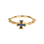 Rosa de la Cruz Baroque Cross Ring in 18K Yellow Gold, Blue Sapphire | Fine Rings | Coveti