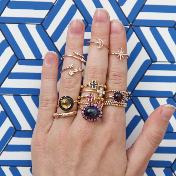 Rosa de la Cruz Baroque Cross Ring in 18K Yellow Gold, Ruby | Fine Rings | Coveti
