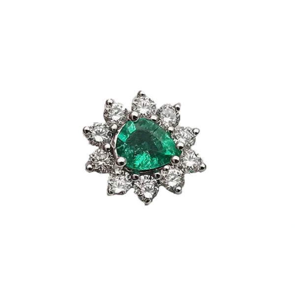 Rosa de la Cruz Baroque Studs in 18K White Gold, Emerald and White Diamond, Single | Fine Earrings | Coveti