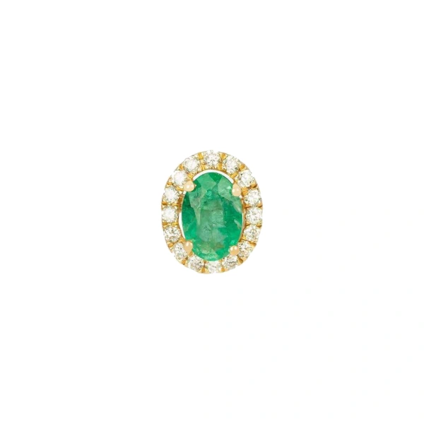 Baroque Studs in 18K Yellow Gold, Emerald and White Diamond, Single