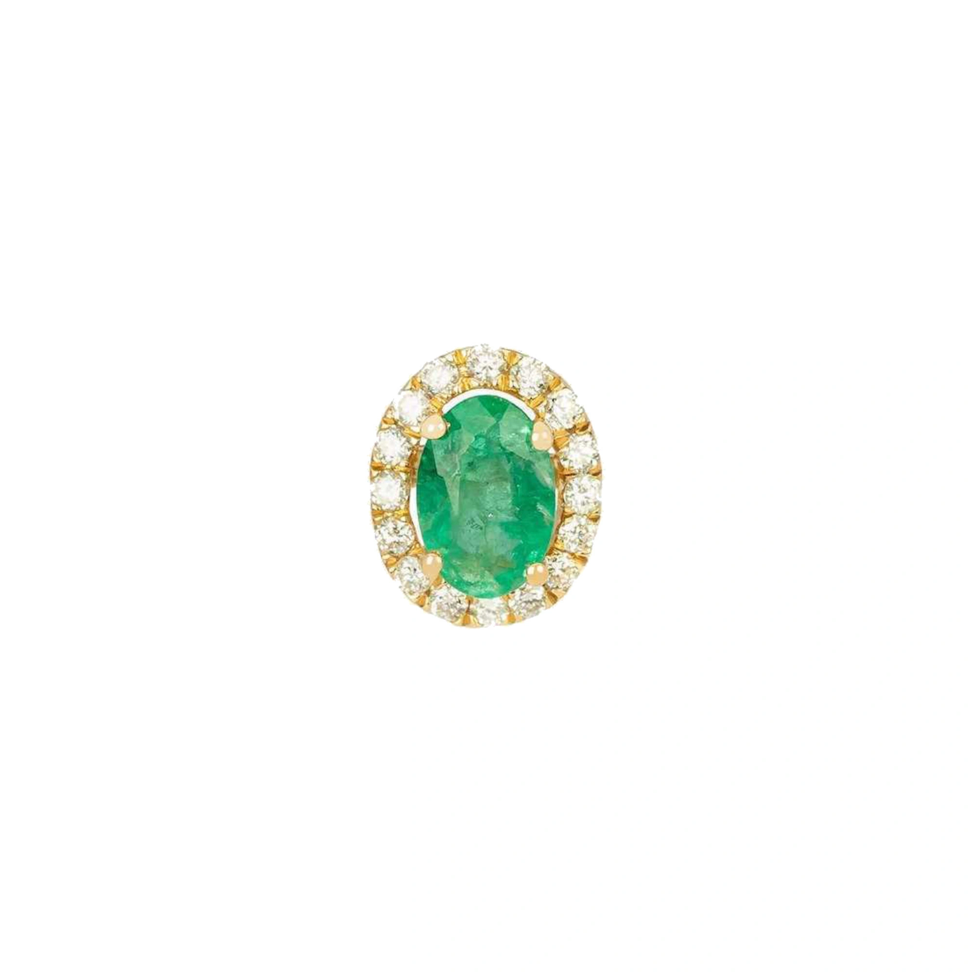 Rosa de la Cruz Baroque Studs in 18K Yellow Gold, Emerald and White Diamond, Single Rosa de la Cruz Baroque Studs in 18K Yellow Gold, Emerald and White Diamond, Single | Fine Earrings | Coveti