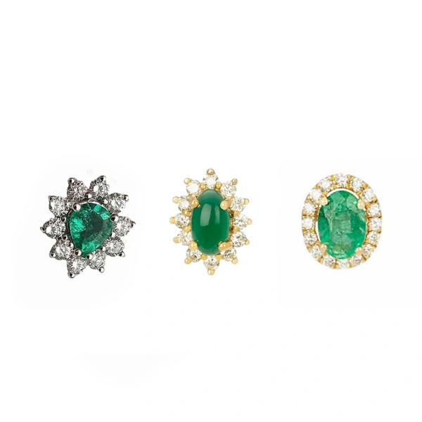 Rosa de la Cruz Baroque Studs in 18K Yellow Gold, Green Chalcedony and White Diamond, Single | Fine Earrings | Coveti