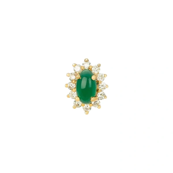 Rosa de la Cruz Baroque Studs in 18K Yellow Gold, Green Chalcedony and White Diamond, Single | Fine Earrings | Coveti