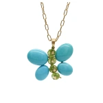 Rosa de la Cruz Butterfly Pendant in 18K Yellow Gold, Turquoise and Peridot | Fine Pendants and Charms | Coveti
