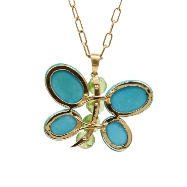 Rosa de la Cruz Butterfly Pendant in 18K Yellow Gold, Turquoise and Peridot | Fine Pendants and Charms | Coveti