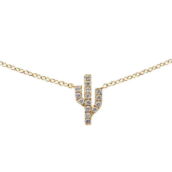 Cactus Charm Necklace in 18K Yellow Gold, White Diamond