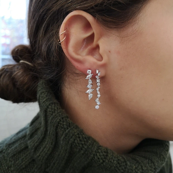 Rosa de la Cruz Cascade Earring 'c' in 18K White Gold, White Diamond, Single | Fine Earrings | Coveti