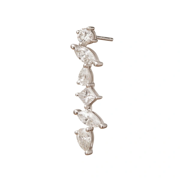 Rosa de la Cruz Cascade Earring 'c' in 18K White Gold, White Diamond, Single | Fine Earrings | Coveti