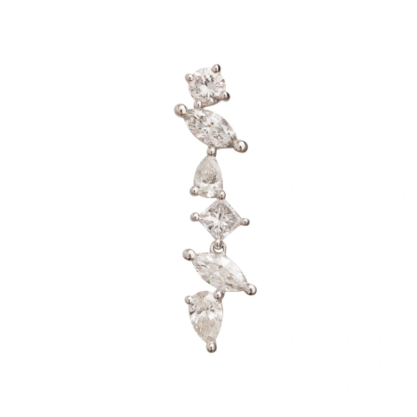 Rosa de la Cruz Cascade Earring 'c' in 18K White Gold, White Diamond, Single | Fine Earrings | Coveti