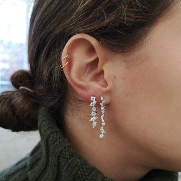 Rosa de la Cruz Cascade Earring 'd' in 18K White Gold, White Diamond, Single | Fine Earrings | Coveti
