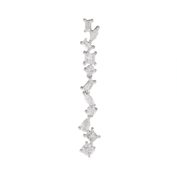 Rosa de la Cruz Cascade Earring 'd' in 18K White Gold, White Diamond, Single | Fine Earrings | Coveti