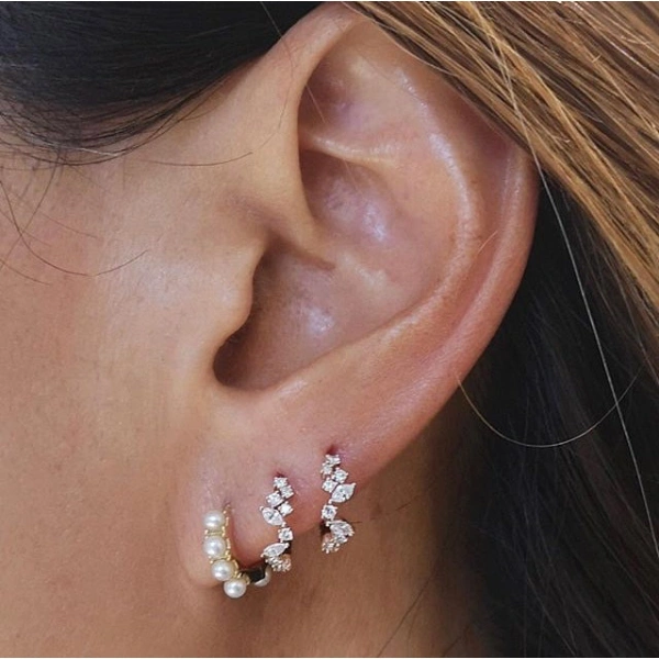 Rosa de la Cruz Cascade Eternity Mini Hoops in 18K Rose Gold, White Diamond, Pair | Fine Earrings | Coveti