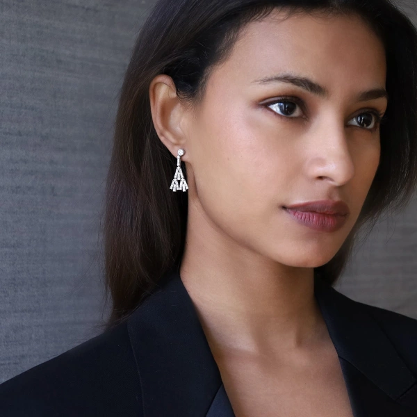 Rosa de la Cruz Cascade Long Tassel Earrings in 18K White Gold, White Diamond, Pair | Fine Earrings | Coveti