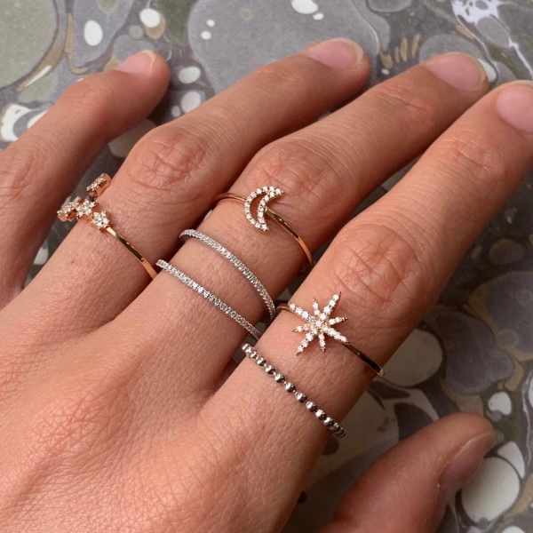 Rosa de la Cruz Crescent Ring in 18K Rose Gold, White Diamond | Fine Rings | Coveti