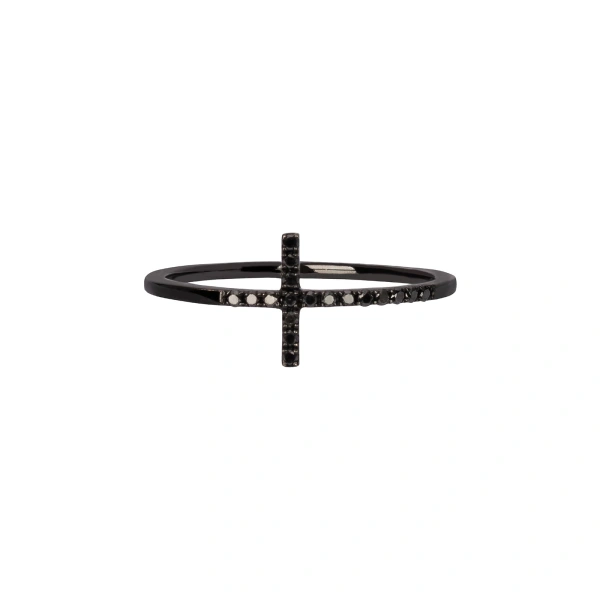 Rosa de la Cruz Cross Eternity Ring in 18K Rhodium Gold and Black Diamond | Fine Rings | Coveti