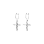 Rosa de la Cruz Diamond Cross Hanging Earring in 18K White Gold, White Diamond, Pair | Fine Earrings | Coveti