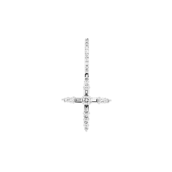 Diamond Cross Hanging Earring in 18K White Gold, White Diamond, Single