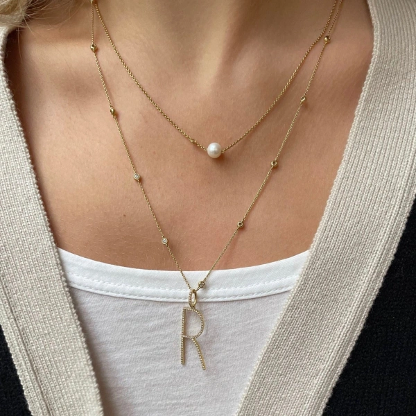 Rosa de la Cruz Diamond Dot Necklace in 18K White Gold and White Diamond, 10 Diamond Dot | Fine Necklaces | Coveti