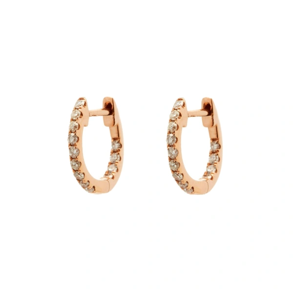 Diamond Huggie Hoops in 18K Rose Gold, White Diamond, Pair