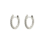 Rosa de la Cruz Diamond Huggie Hoops in 18K White Gold, White Diamond, Pair | Fine Earrings | Coveti