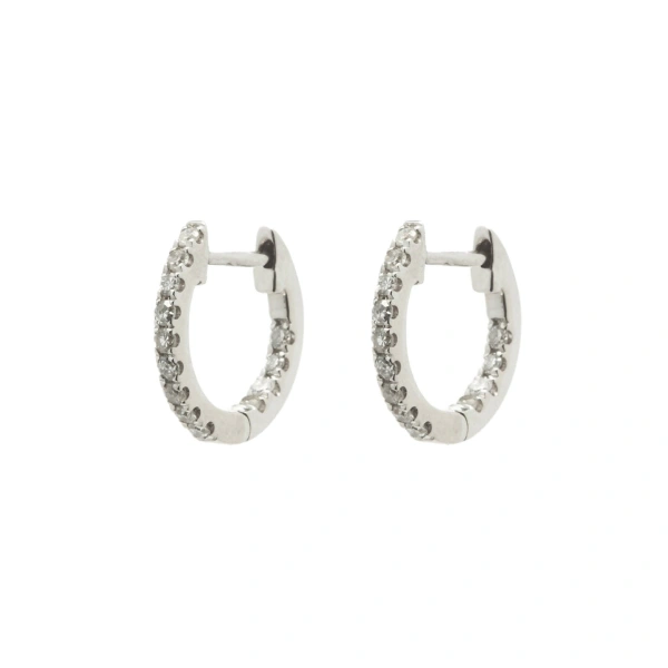 Rosa de la Cruz Diamond Huggie Hoops in 18K White Gold, White Diamond, Pair | Fine Earrings | Coveti