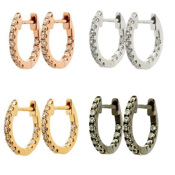 Rosa de la Cruz Diamond Huggie Hoops in 18K Yellow Gold, White Diamond, Pair | Fine Earrings | Coveti
