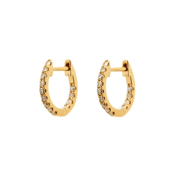 Rosa de la Cruz Diamond Huggie Hoops in 18K Yellow Gold, White Diamond, Pair | Fine Earrings | Coveti