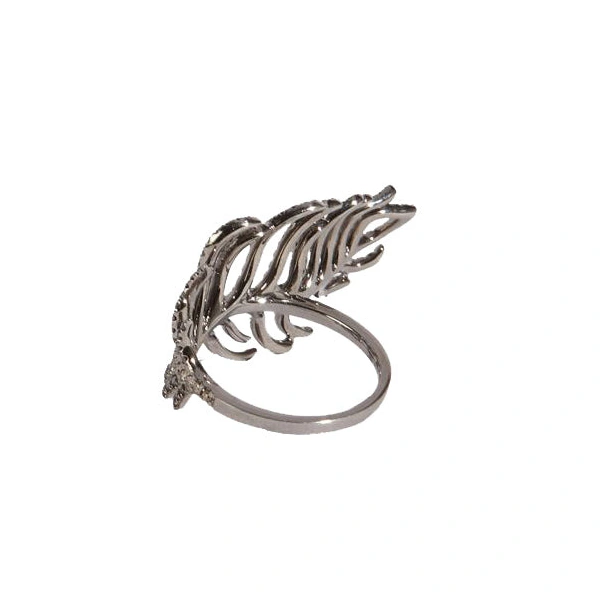 Rosa de la Cruz Double Feather Ring in 18K Rhodium Gold, Black and Brown Diamond | Fine Rings | Coveti