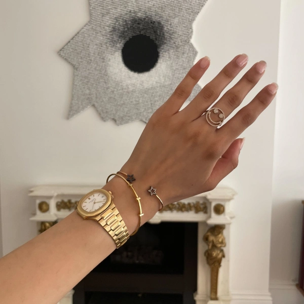 Rosa de la Cruz Double Star Bangle in 18K Rose Gold, Brown Diamond | Fine Bracelets | Coveti
