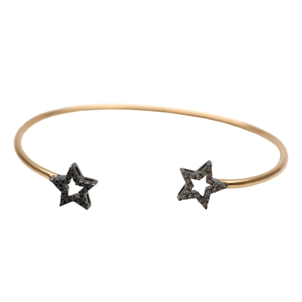 Rosa de la Cruz Double Star Bangle in 18K Rose Gold, Brown Diamond | Fine Bracelets | Coveti
