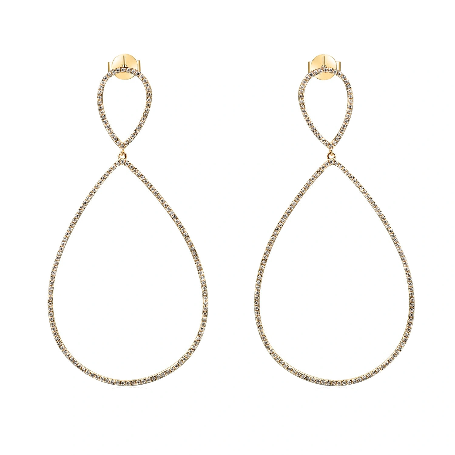 Rosa de la Cruz Double Teardrop Hanging Earrings in 18K Yellow Gold, White Diamond, Pair Rosa de la Cruz Double Teardrop Hanging Earrings in 18K Yellow Gold, White Diamond, Pair | Fine Earrings | Coveti