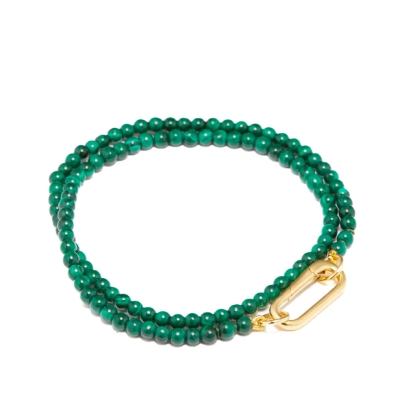 Rosa de la Cruz Double Wrap Beads Bracelet in 18K Yellow Gold, Malachite | Fine Bracelets | Coveti