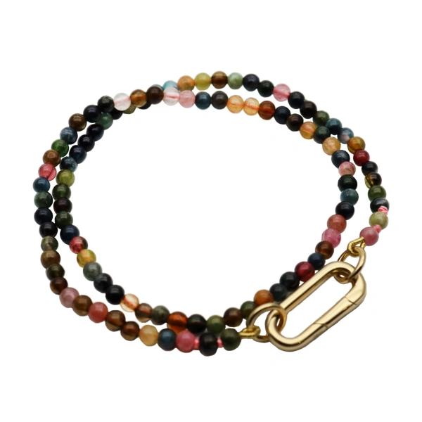 Rosa de la Cruz Double Wrap Beads Bracelet in 18K Yellow Gold, Multi Tourmaline | Fine Bracelets | Coveti
