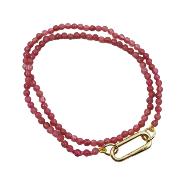 Rosa de la Cruz Double Wrap Beads Bracelet in 18K Yellow Gold, Pink Tourmaline | Fine Bracelets | Coveti