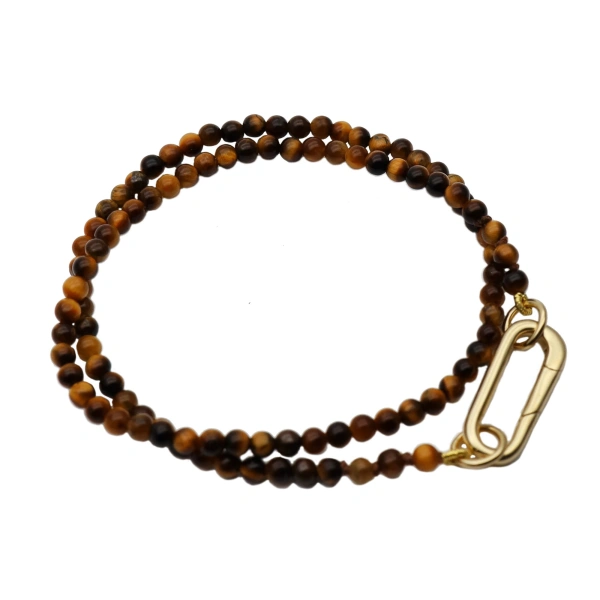 Double Wrap Beads Bracelet in 18K Yellow Gold, Tiger Eye