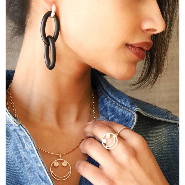 Rosa de la Cruz Ebony Double Link Earrings in Ebony, 925 Silver, Pair | Fine Earrings | Coveti