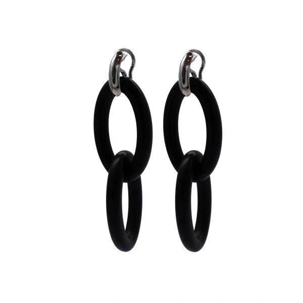 Rosa de la Cruz Ebony Double Link Earrings in Ebony, 925 Silver, Pair | Fine Earrings | Coveti