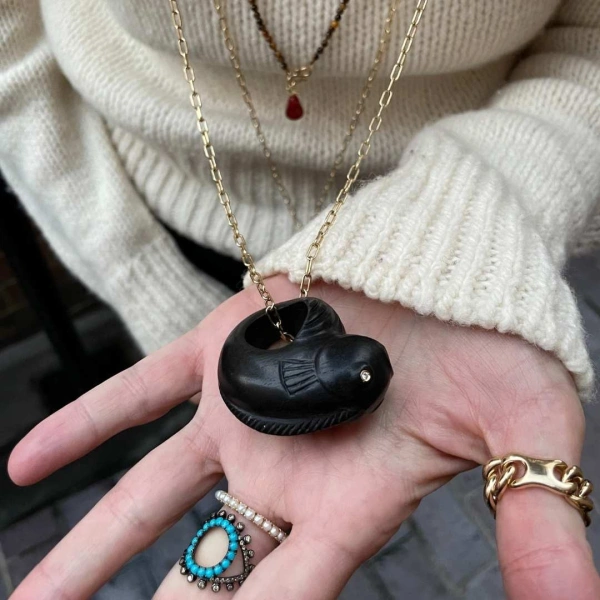 Rosa de la Cruz Ebony Fish Ring and Pendant in Ebony, White Diamond | Fine Rings | Coveti