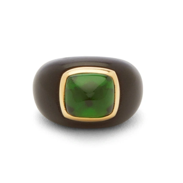 Rosa de la Cruz Ebony Gem Ring in Ebony, Emerald and 18K Yellow Gold | Fine Rings | Coveti