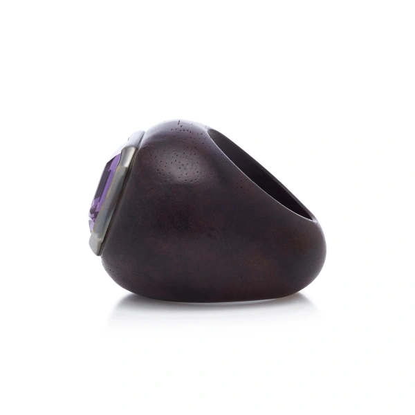 Rosa de la Cruz Ebony Gem Ring in Ebony, Emerald and 18K Yellow Gold | Fine Rings | Coveti