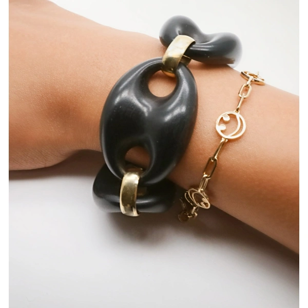 Rosa de la Cruz Ebony Mariner Link Bracelet in Ebony, 18K Yellow Gold | Fine Bracelets | Coveti