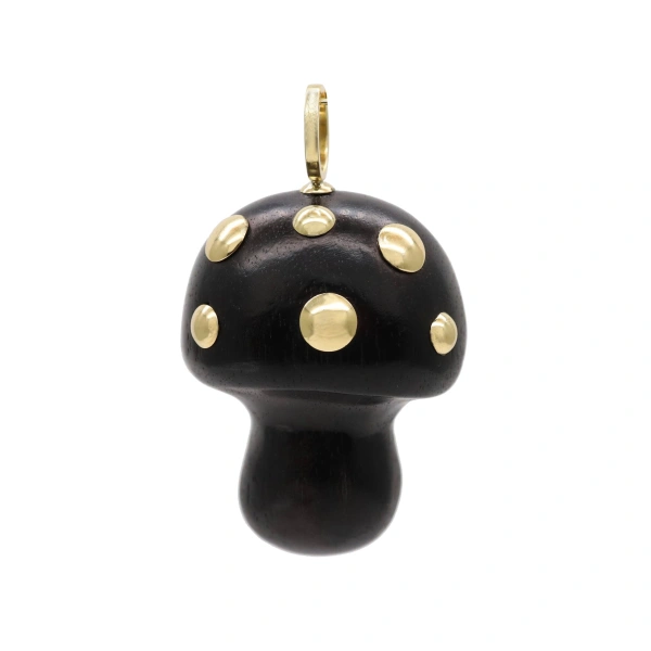 Rosa de la Cruz Ebony Mushroom Pendant in Ebony, 18K Yellow Gold | Fine Pendants and Charms | Coveti