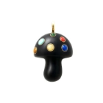 Rosa de la Cruz Ebony Mushroom Pendant with Coloured Stones in 18K Yellow Gold, Ebony | Fine Pendants and Charms | Coveti