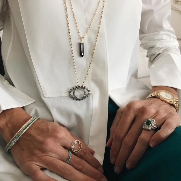 Rosa de la Cruz Eternity Bangle in 18K White Gold, White Diamond | Fine Bracelets | Coveti