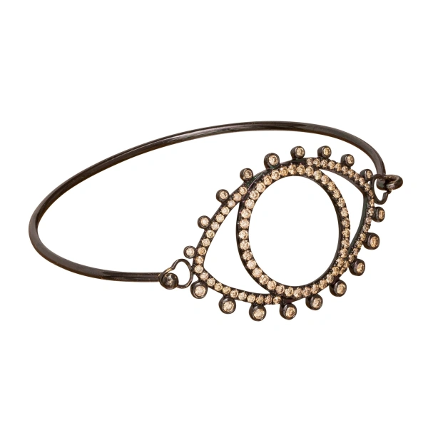 Rosa de la Cruz Eye Bracelet in 18K Rhodium Gold, Brown Diamond | Fine Bracelets | Coveti