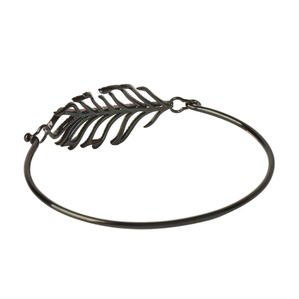 Rosa de la Cruz Feather Bracelet in 18K Rhodium Gold, Black and Brown Diamond | Fine Bracelets | Coveti