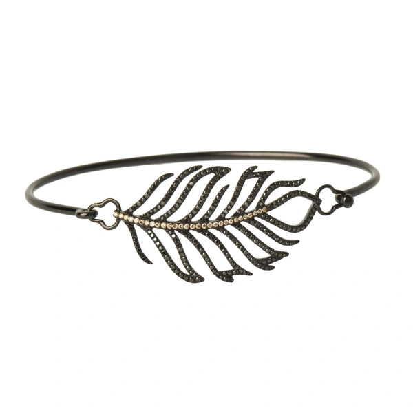 Feather Bracelet in 18K Rhodium Gold, Black and Brown Diamond