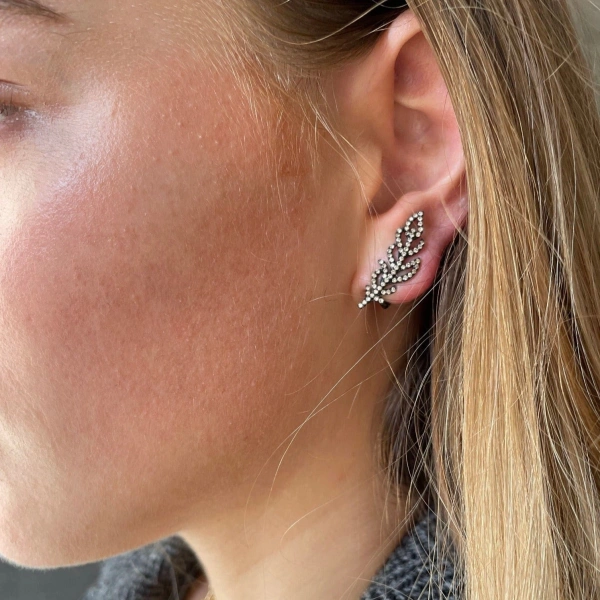 Rosa de la Cruz Feather Earcuffs in 18K Rhodium Gold, Brown Diamond, Pair | Fine Earrings | Coveti