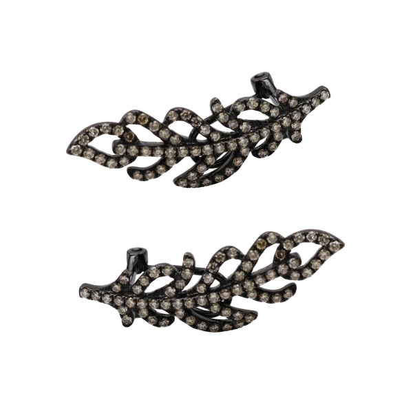 Feather Earcuffs in 18K Rhodium Gold, Brown Diamond, Pair